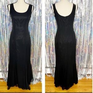 100% Silk Vintage Watters Black Sleeveless Maxi Dress